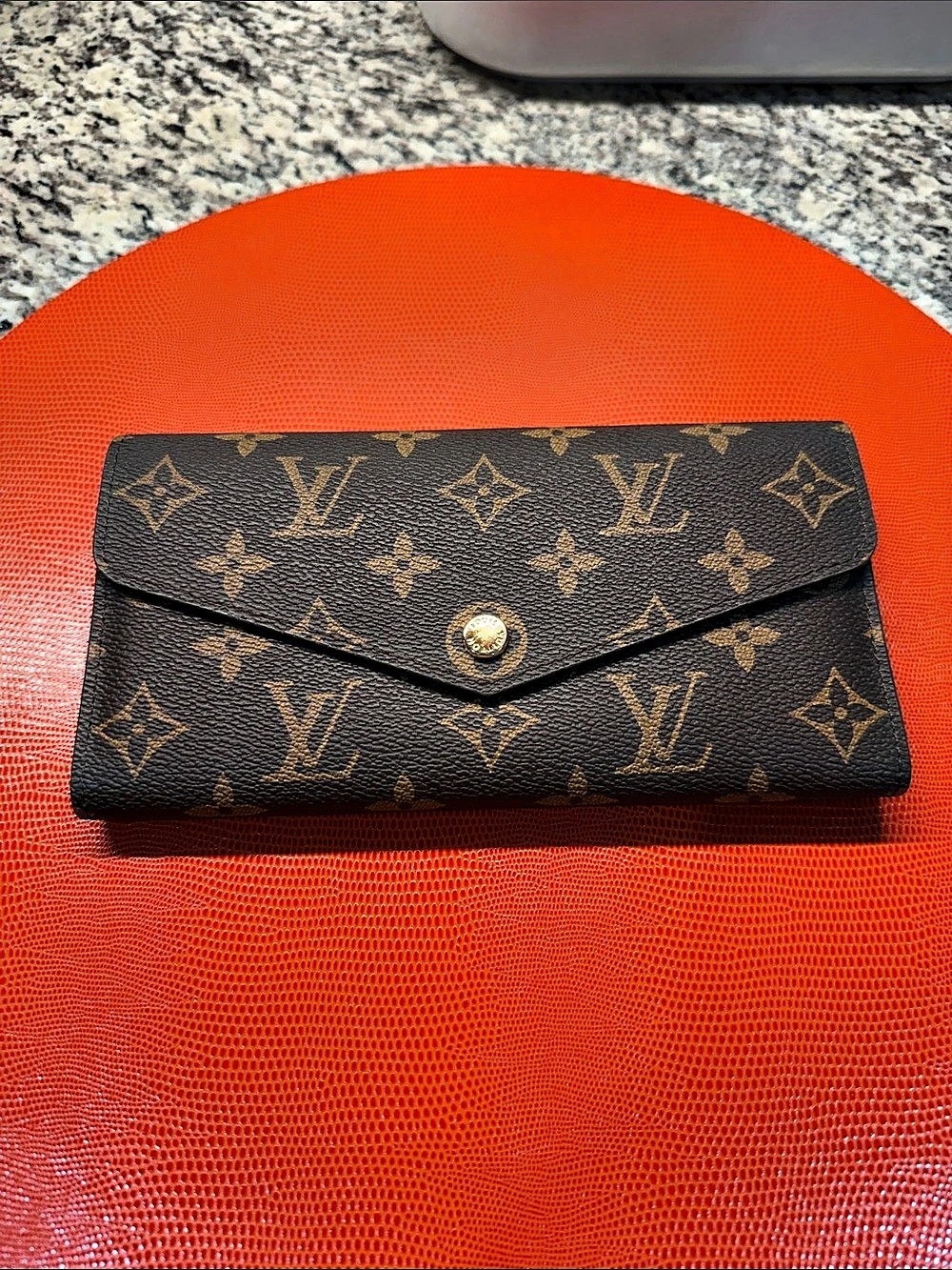 Sarah Wallet Monogram Long Wallet Brown & Red & magenta interior - pristine!